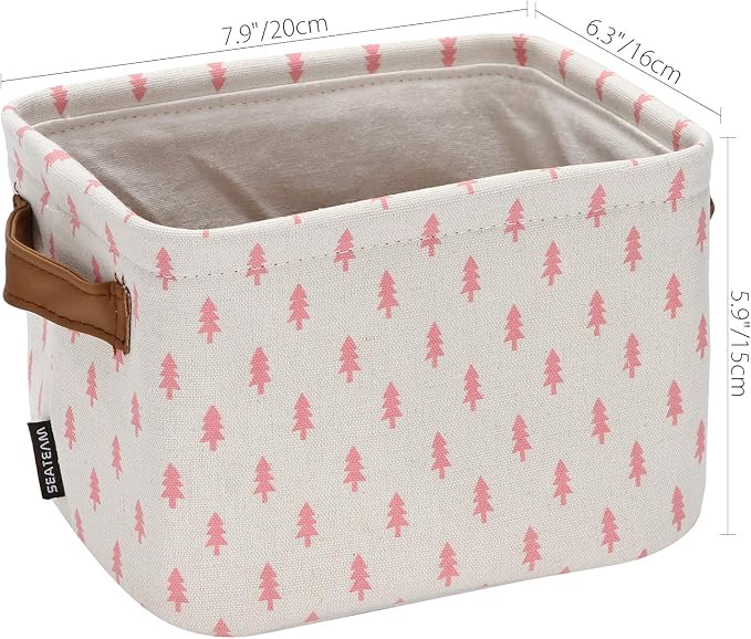 Sea Team Collapsible Fabric Storage Cube Bins Organizer with Handles | Canvas Storage Baskets for Closet Shelf Organization and Organizing Solution, 7.9 x 6.3 x 5.9 Inches, Pink, 4-Pack