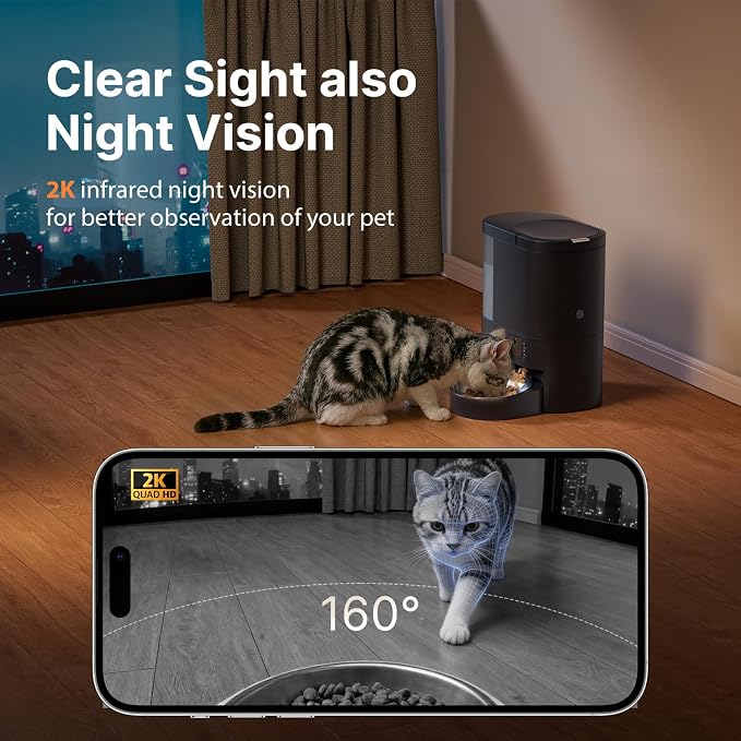 Automatic Cat Feeder with Camera, 2 in 1 Cat Food and Water Dispenser | 2K HD Video and Night Vision, 5G App Controlled Timed Pet Feeder, 4L Food & 3L Gravity Waterer, 2-Way Audio for Cat Small Dog