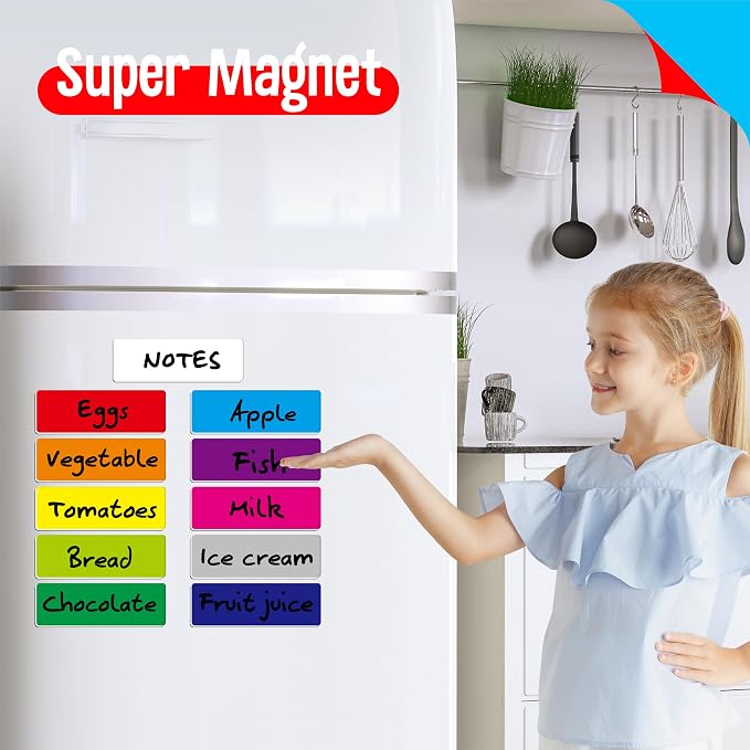66 PCS Magnetic Name Tag Labels, 11 Colors Dry Erase Reusable Name Stickers for Whiteboards Locker Fridge School Office Home (Each Measures 1" x 3")