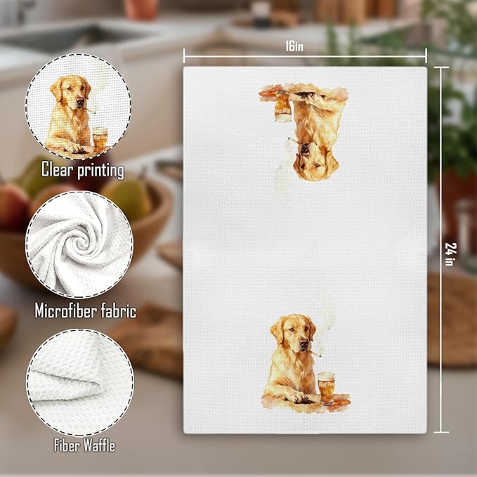 Funny Golden Retriever Kitchen Towels Decorative, Golden Retriever Lover Gifts Hand Tea Towels for Kitchen Bar Cart, Dog Lovers Gifts for Men Dish Towel Dishcloth, 16x24 Inch