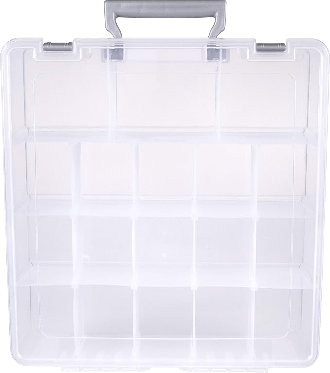 AB Designs 6823ABD Super Satchel with Removable Dividers, Stackable Home Storage Organization Container, Clear with Sliver Latches and Handle