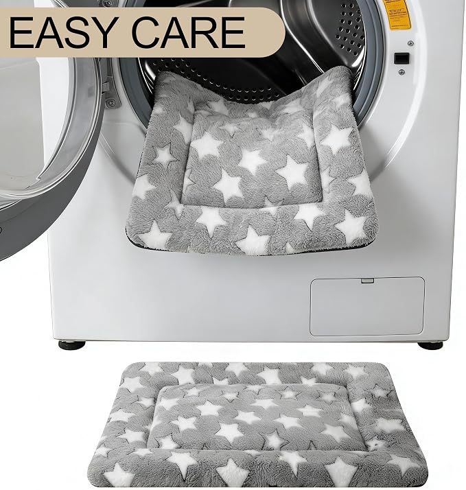 Dog Crate Mat, 4 Piece Reversible Pet Bed, Polyester, Machine Washable, Small Dogs & Cats, Rectangular (Gray Star, 24" L x 18" W x 1.5" Th)