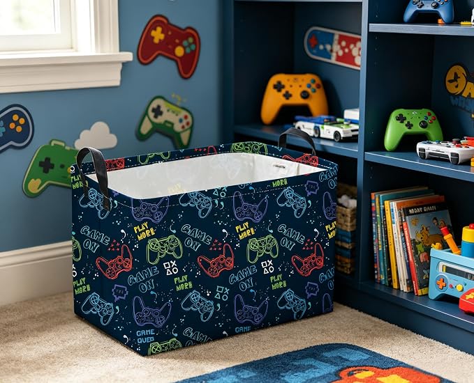 Sanjiaofeng Rectangular Game Basket for Kids,Kid Games Controller Bin,Cool Baby Storage Basket,Baby Storage Bin,Gift Baskets,Room Decor(Line Game Console)