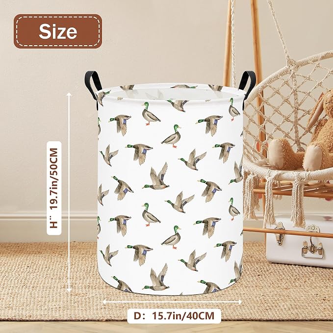 Mallard Duck Fabric Storage Bin Nursery Organizer Basket | Organizer Bin Dirty Clothes Collapsible Waterproof for College Dorms, Boys and Girls Bedroom,Bathroom