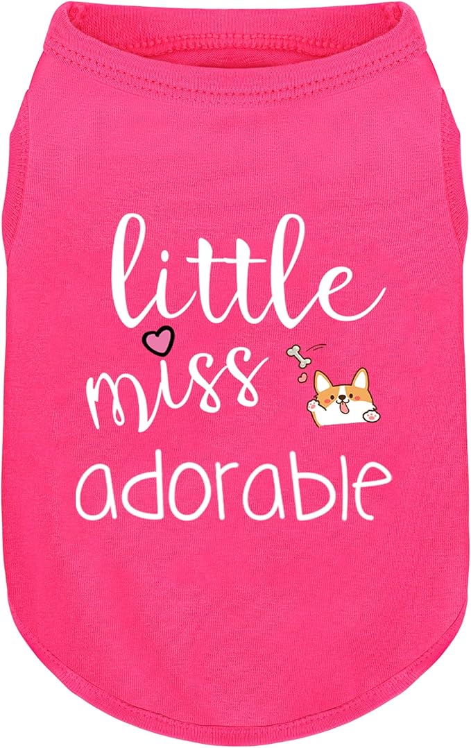 Cotton Dog Shirt with 'Little Miss Adorable' Corgi Head Print, Soft & Breathable Pet Apparel for Small, Medium, and Large Dogs, All-Season Sleeveless Vest, Cute and Comfortable Dog Outfit.Pink L