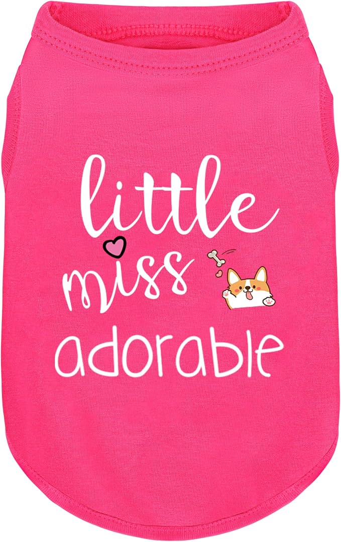 Cotton Dog Shirt with 'Little Miss Adorable' Corgi Head Print, Soft & Breathable Pet Apparel for Small, Medium, and Large Dogs, All-Season Sleeveless Vest, Cute and Comfortable Dog Outfit.Pink S