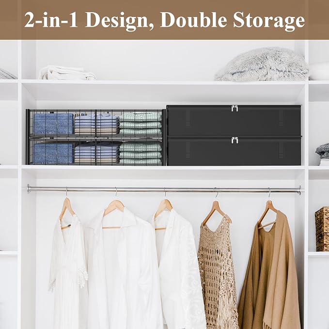 Hleelomi Under Bed Storage with Wheels and Storage Bag, 360° Rolling Under Bed Metal Drawers for Clothes, Blankets, Books and Shoes,Black， 2pack