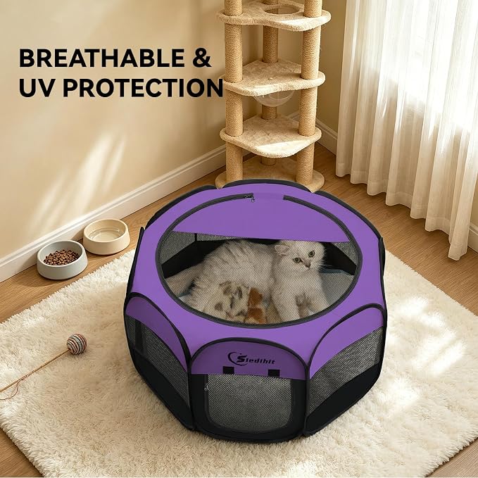 Siedihit Dog Cat Playpen, Puppy Pet Playpen, Small Dogs Tent Crates Cage | Indoor/Outdoor, Portable Pop Up Dog Kennel Playpen with Carrying Case for Dogs/Cats/Rabbits,Purple