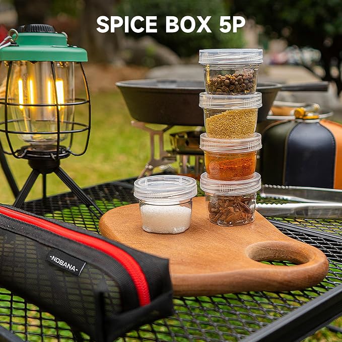 Camping Kit Travel Seasoning Container Bag with 5 Clear Bottles Outdoor Portable Organizer Jar