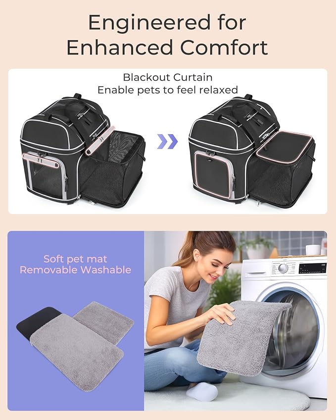 Expandable Pet Carrier: NOBLE DUCK Soft-Sided Cat Dog Carrier 17x11.8X(11.6+4.3) Inches Small Medium Cats Dogs Portable Travel Carrier Up to 25 Lbs Black