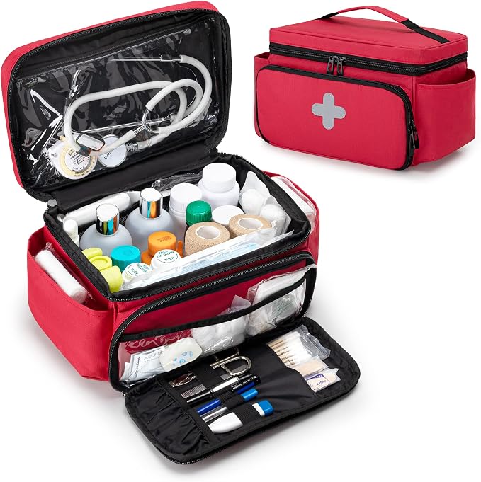 Small Medicine Storage Bag, Empty Family First Aid Kits Case, Red | Emergency Medical Supplies for Home Care, Pill Bottle Organizer, Multifunctional Bag for Medical Use, Dormitory, Travel