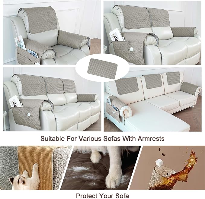 Large Polyester Armrest and Headrest Covers with 2 Pockets | Soft, smooth polyester resists daily wear nonslip silicone backing helps shield recliners and sofas from pet scratches