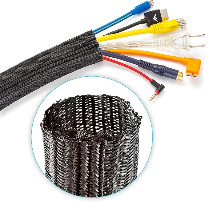 Maximm Cable Management Wire Loom 6ft 1 Inch Black Split Cord Protector