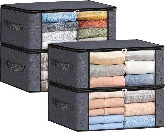 35L Closet Organizers, Foldable Under Bed Storage Containers | Storage Bags with Zippers,Window and Handles for Organizing Bedroom, Closet, Clothing,Organization with Handle
