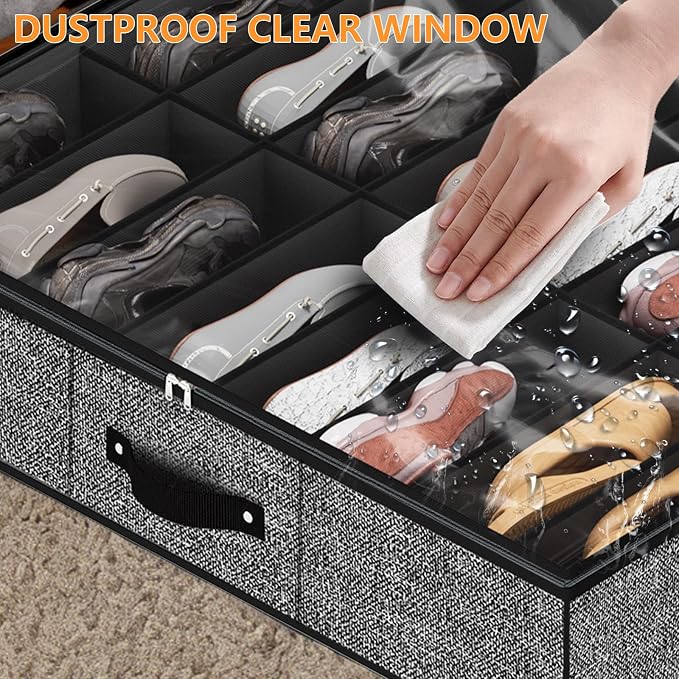 32 Pairs Shoe Organizer Under Bed, Underbed Shoe Storage Boxes Bins, Organizador De Zapatos, Extra Large Zapateras Organizer, Black, Set of 2