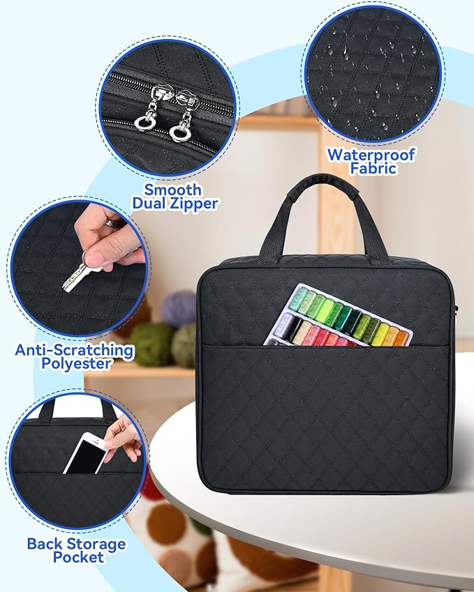 Telawsfun Embroidery Project Bag Organizer, Embroidery Supply Storage Bag with Removable Binder, Portable Carrying Tote for Thread Tools and Accessoriess, Bag Only (Black)