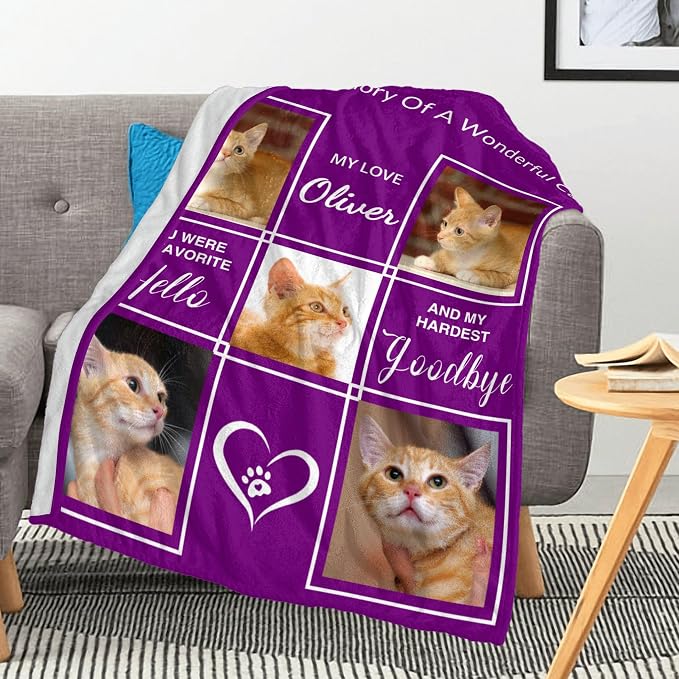 Pet Memorial Gifts for Cat, Custom Pet Blanket with Picture, Personalized Photo Blanket in Memory of Cat, Loss of Dog Sympathy Gift, Pet Memorial Gifts for Pets Owners