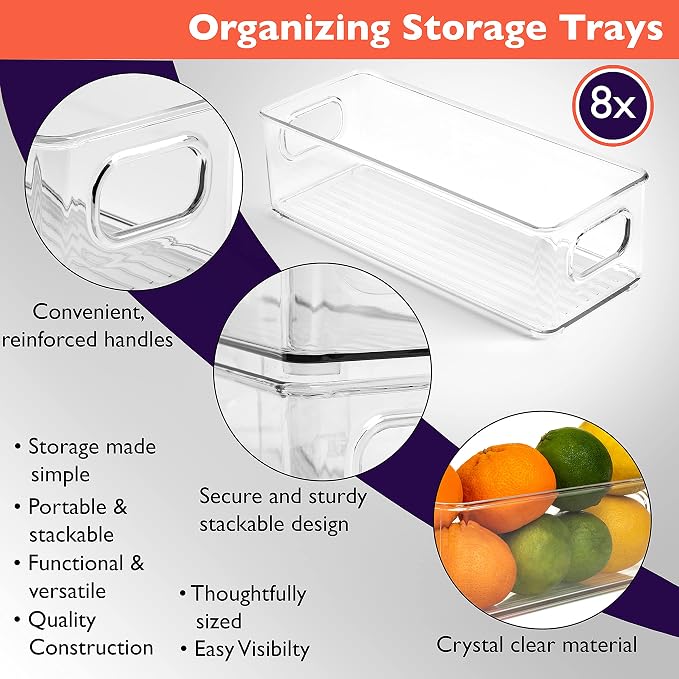 ClearSpace Plastic Pantry Organization and Food Storage Bin – Great Kitchen Organization and Kitchen Storage – Fridge Organizer Bins– 16 Pack
