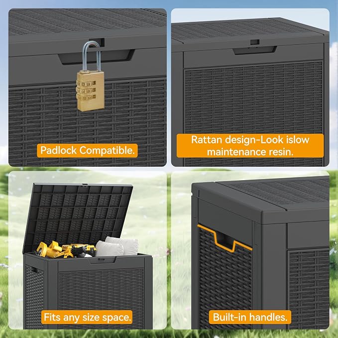 33 Gallon Outdoor Storage Box Waterproof Deck Box for Patio | Black, Resin, Small, Weatherproof, Lockable, Compact, Easy Assembly, Patio Pool Garden Accessories Storage, Organization