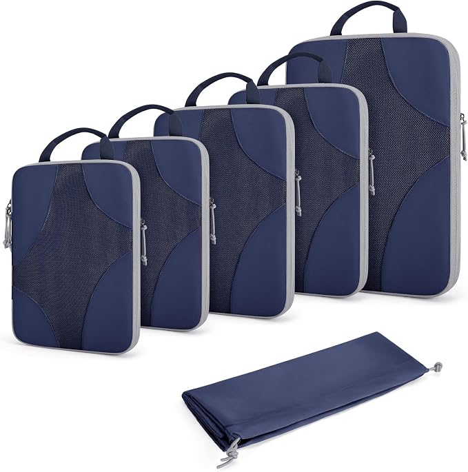 Bagsmart Compression Packing Cubes, Travel Bag Cruise Ship Essentials | Lightweight, Compressible Suitcase Organizer Set fit Standard Carry-On & Checked Luggage, 6 Set, 14 Set Washable Packing Bags