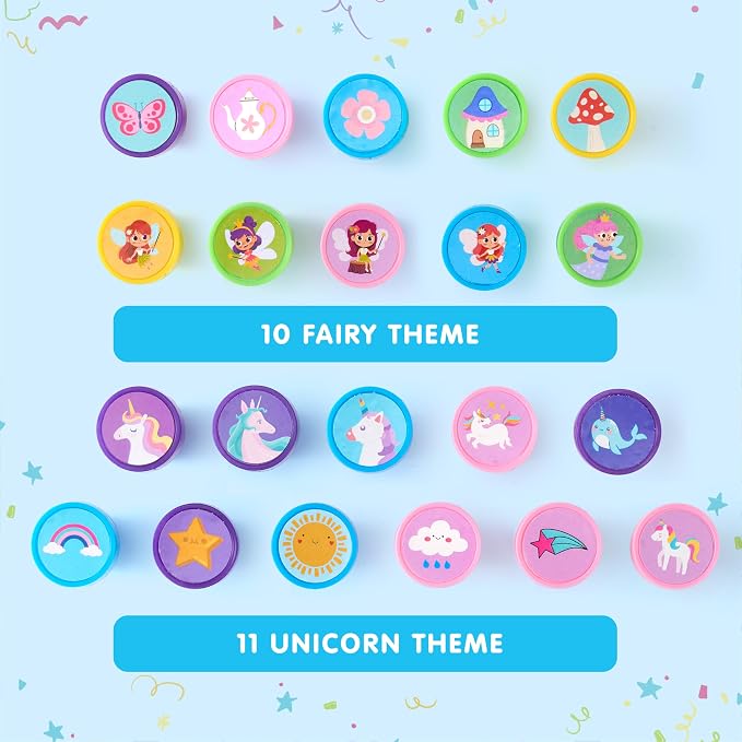 JOYIN 50 Pcs FairyTale's Themed Stamps for Kids - Self-Ink Stamps with 50 Designs for Birthday Party Favor, Carnival Prizes, Goodie Bag, School Treasure Box Toys (Mermaid, Princess, Unicorn Stampers)