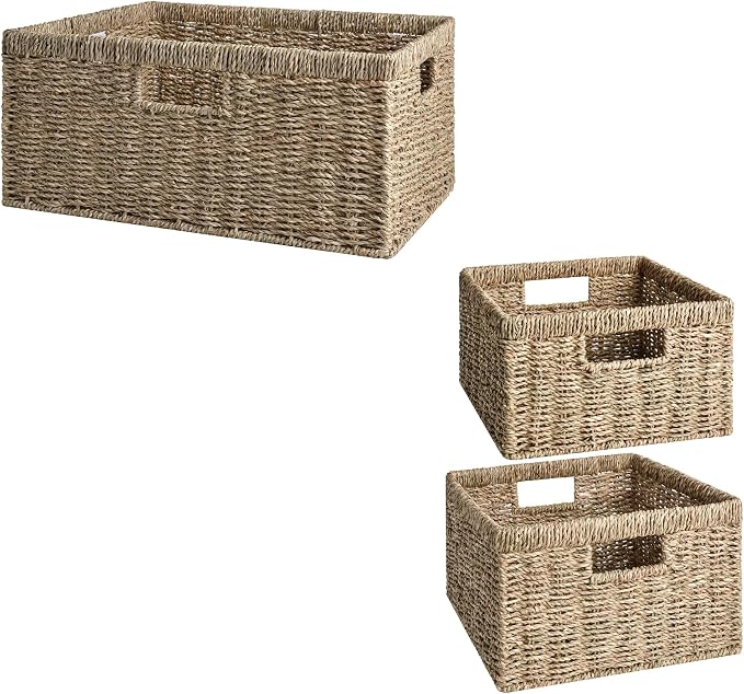 StorageWorks Jumbo Wicker Basket for Orgainzing, Handwoven Seagrass Baskets for Organizing