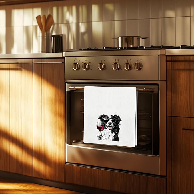 Border Collie Dog Towels - Funny Border Collie Wine Lovers Gifts, Bar Towels, Dog Wine Decorative Hand Towels Dish Towels for Kitchen Home Bar, 16x24 Inch