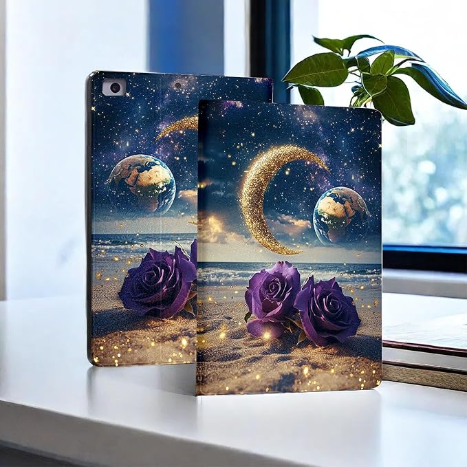 for Microsoft Surface Pro X/Pro X Plus-13 2019/2020/2021/2024 Tablet Case,Auto Wake/Sleep,Adjustable Stand Protective Cover - Starry Sky Earth Moon