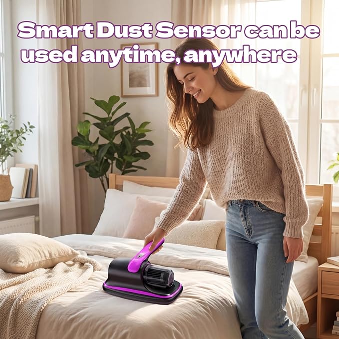 Vacuum Cleaner, Mattress Vacuum Cleaner, Bed Vacuum Roller Brushes for Pet HairPurple, Battery Powered, for Pillows Cribs Sofa, beds,Carpet
