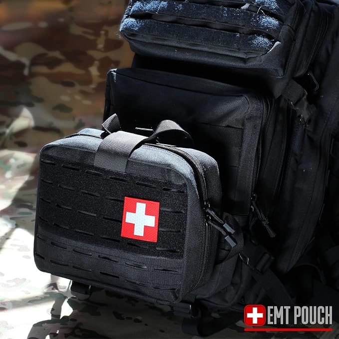 LIVANS Medical Bag, First Aid Bag Empty for Emergency & Trauma Kits | Molle Quick Release Design, Headrest Mount, Includes Flag and Cross Patch,Versatile for Tactical, Camping, Hiking and Travel