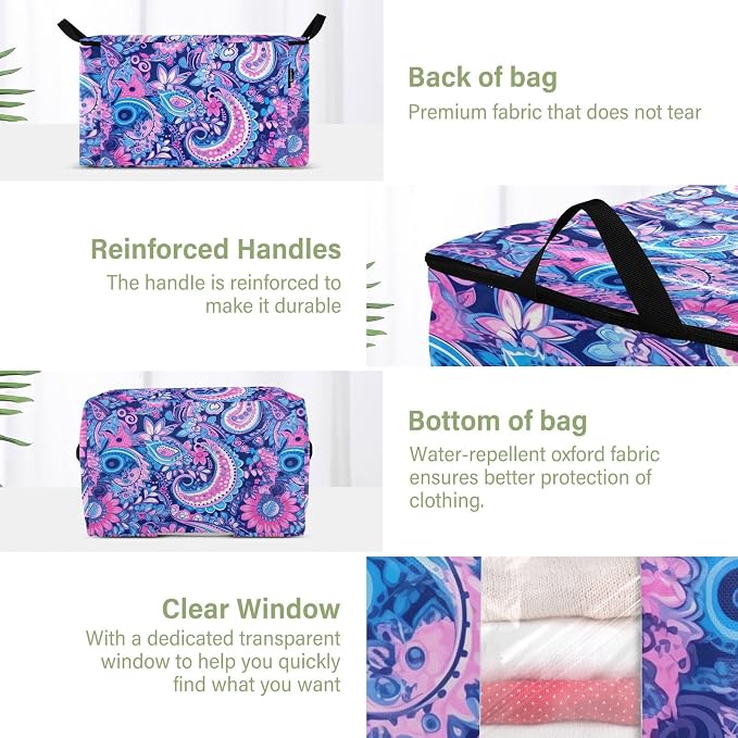 Generic Boho Paisley Flower Clothes Storage Bag Bins 2 Pack Foldable Storage Containers Large Closet Organizer with Zipper Storage Cubes for Pillows Clothing Comforters 60L, g355896746p976c1037s2357
