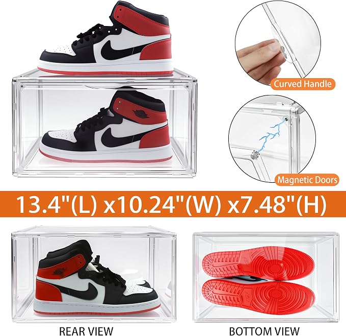 1 Pack Acrylic Shoe Boxes for Flat, Loafer & Small Space, Fits Size 12.5 | Magnetic Side Door, Space-saving Clear Shoe Storage Boxes, Acrylic Display Case, Shoe Containers for Entryway & Sneaker