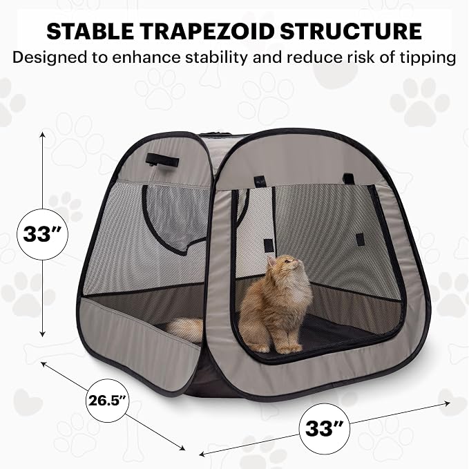 LAFYETTE. - US Based, Portable Cat Playpen, Trapezoidal Stable Design, Foldable Pet Tent for Indoor Outdoor Use, Cat Dog Play Enclosure, Kitten Puppy Kennel Crate, Pet House, Easy Setup, 33" x 26.5"