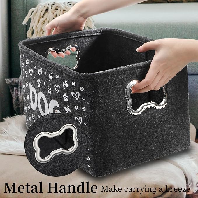 WRINGKIT 3 Pack Dog Toy Bin Basket, Large, Collapsible | Pet Puppy Storage Bin Box with Handles, Felt Storage Bin Basket for Dog Toys, Blankets, Pet Supplies Storage, Dog Room Decor