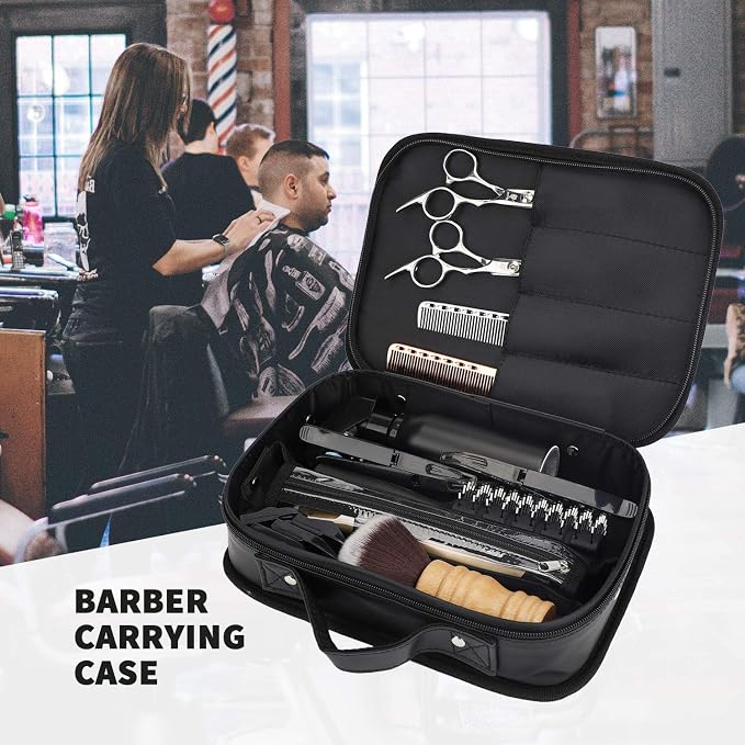 Segbeauty Barber Tool Bag, PU Leather Travel Makeup Toiletry Carrying Case, Hair Styling Cutting Grooming Kit Storage Organizer for Clippers Shears Combs Cosmetics Salon Beauty Supplies