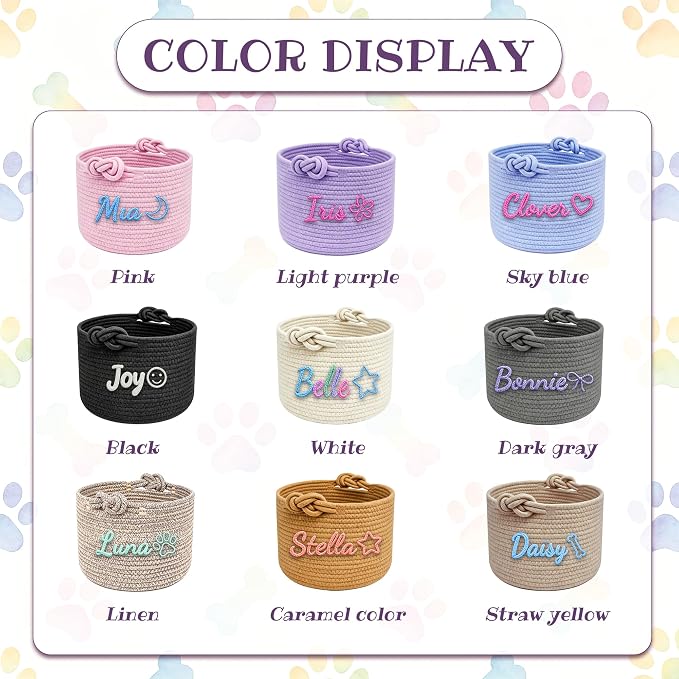 LAPE Personalized Dog Cat Toy Basket, Custom Pet Storage Bin with Name | Handwoven Cotton Rope Pet Basket, Dog Cat Toy Organizer, Treats Blankets Supplies, Gift for Pet Lovers