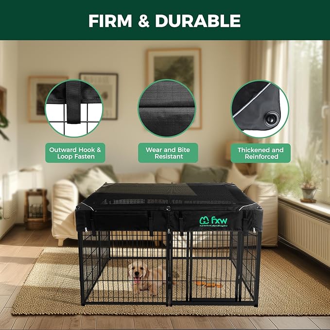 FXW Homeplus Indoor Dog Playpen with Mesh Top Cover, 32" H, 8 Panels | Calm Indoor Play Area, Cover Helps Deter Jump-Outs, for Small & Medium Dogs, Patented