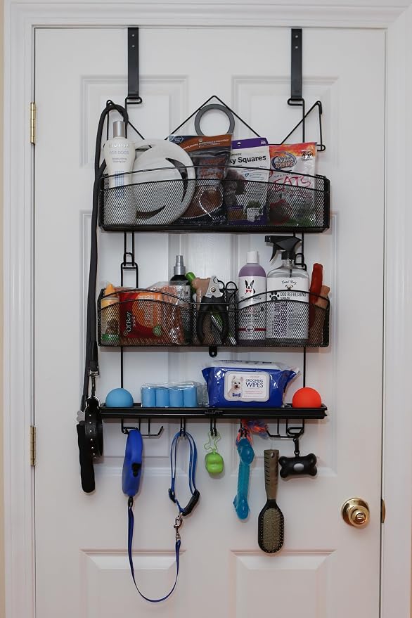 Pet Suppy Organizer #3200 in Black Dog and Cat Storage Over the Door or Wall Closet Rack