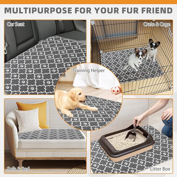 Washable Pee Pads for Dogs, 4 Packs Super Absorbent Leakproof & Non-Slip Dog Pee Pad Large, Reusable Puppy Training Pads Waterproof, Pet Mat Rug for Whelping,Floor,Crate, Car, Cats, 24"x36"