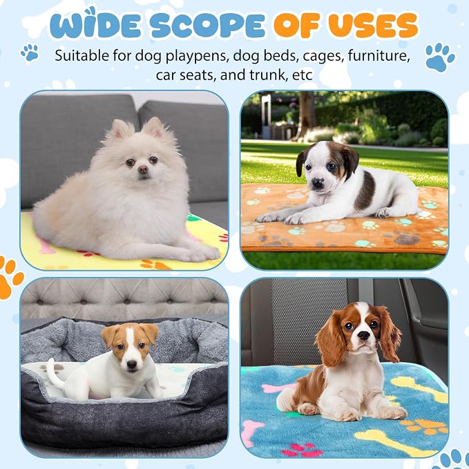 Tegeme 6 Pcs Waterproof Dog Blanket 24 x 16 Inch Paw Print Pet Blanket for Dogs Cats Puppy Washable Soft Fluffy Fleece Rug Flannel Throw Warm Sleep Mat for Kitten Doggy