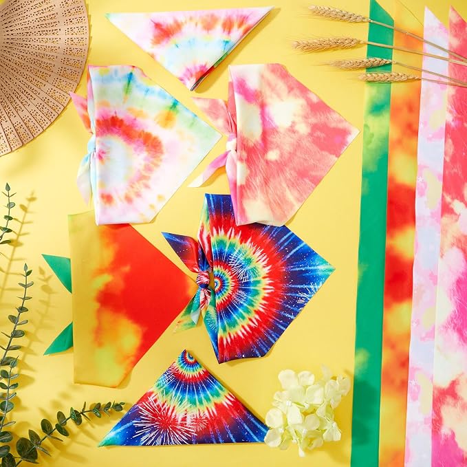 Abbylike 50 Pieces Tie Dye Dog Bandanas Bulk Colorful Hippie Pattern Dog Bandanas for Dogs Triangle Kerchief Scarf Bibs Set for Pets Summer Party Costume Accessories, 25 Styles (31.5 x 21.7 x 21.7)