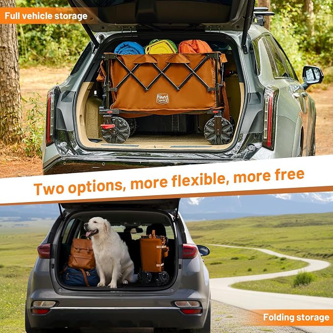 TIMBER RIDGE Outdoor Collapsible Folding Wagon with Brakes and Cup Holders, 500lbs Heavy Duty All Terrain Wheels Utility Cart for Shopping Camping Garden Sports, Orange