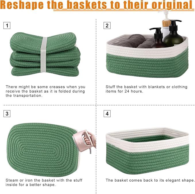 OIAHOMY 4 PACK 7L Storage Baskets for Organizing Storage Bins Green | Small Bins for Shelves Small Storage Basket Shelf Baskets Organizer Baskets for Gifts Empty Cute Decorative Storage Bins