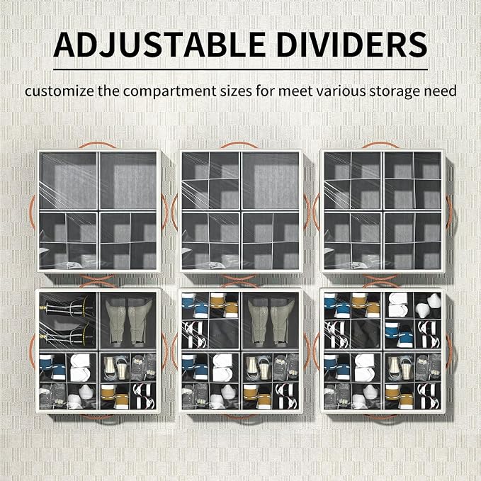 Aokeyee Shoe Organizer for Closet,2 Pack Foldable Shoe Storage Organizer Box Bin with Adjustable Dividers and Clear Cover, Fits up to 16-32 Pairs