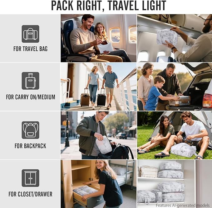 Veken 8 Set Packing Cubes for Travel Essentials, Suitcase Organizer Bags in 4 Sizes, Carry-On Luggage Accessories with Laundry Bag, Airplane Must Have with 99-Count Mesh Holes