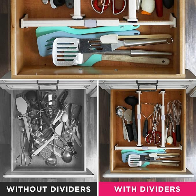 8 Drawer Organizer and Dividers, Organize Silverware and Utensils in Home Kitchen, Divider for Clothes in Bedroom Dresser, Designed to Not Snag Underwear and Bra Fabrics, Bathroom Storage Organizers
