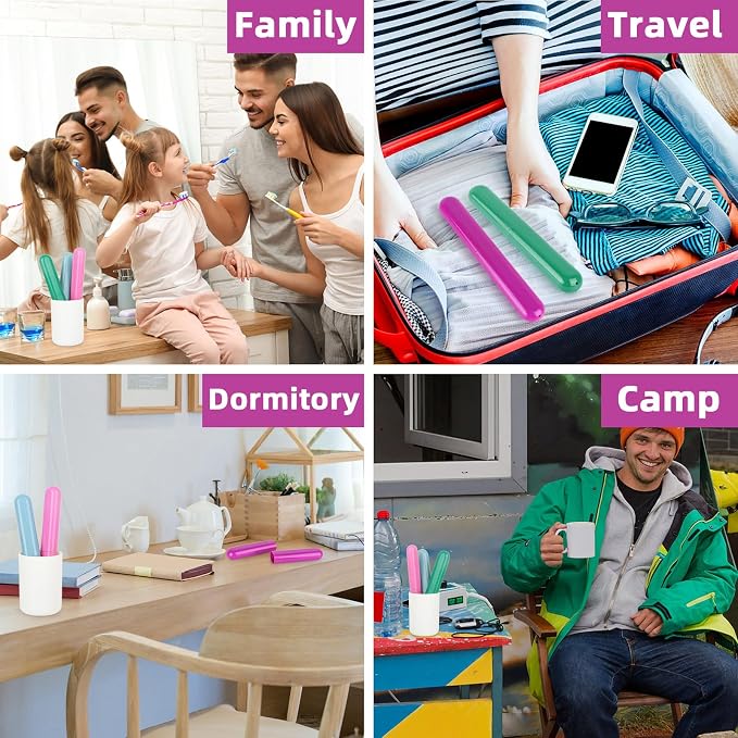 Hooqict 4 Pack Travel Toothbrush Case Portable Travel Toothbrush Holder Plastic Toothbrush Container Protector Cover for Traveling, Camping, Home, School, Business