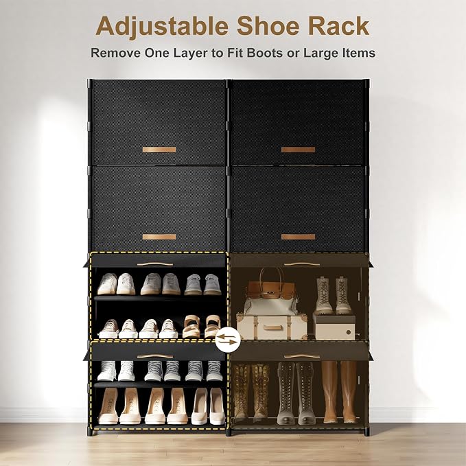 2 by 9 Tier Shoe Cabinet, 54-Pair Storage for Closet,Black | Max Capacity for Large Families, Remove Layer for Boots, Split into 2 Units, Door Blocks Dust & Pets
