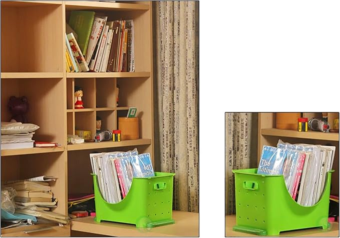 Basicwise Stackable Plastic Storage Bin - Clear Organizer Box for Closet, Pantry, Toys, Office - Sturdy, Cut Out Handles, Easy Access Even When Stacked - 10" W x 11" D x 9" H, Green
