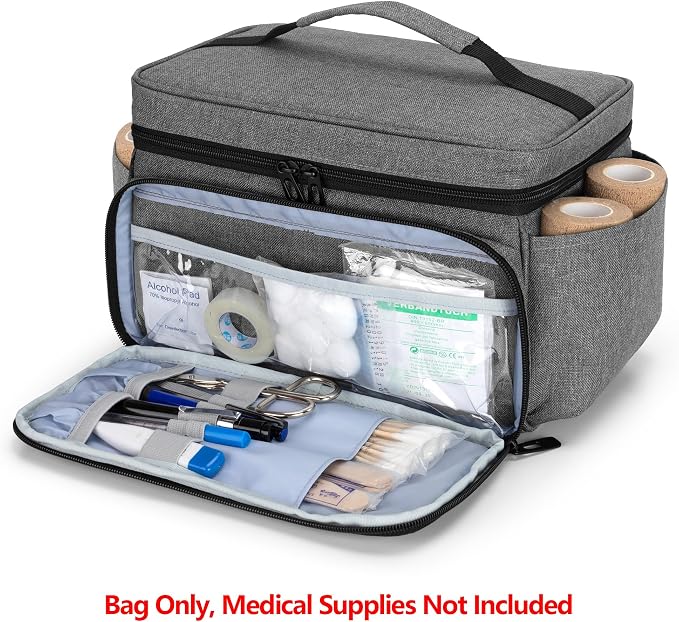 Small Medicine Storage Bag, Empty Family First Aid Kits Case, Gray | Emergency Medical Supplies for Home Care, Pill Bottle Organizer, Multifunctional Bag for Medical Use, Dormitory, Travel